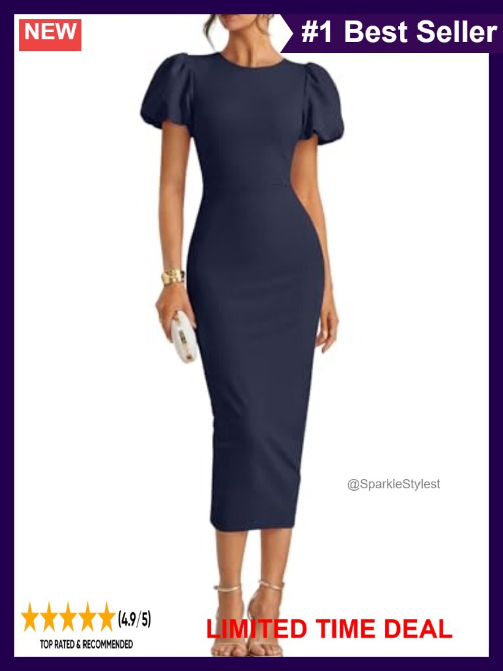 Women's Summer Short Sleeve Bodycon Midi Formal Cocktail Dress